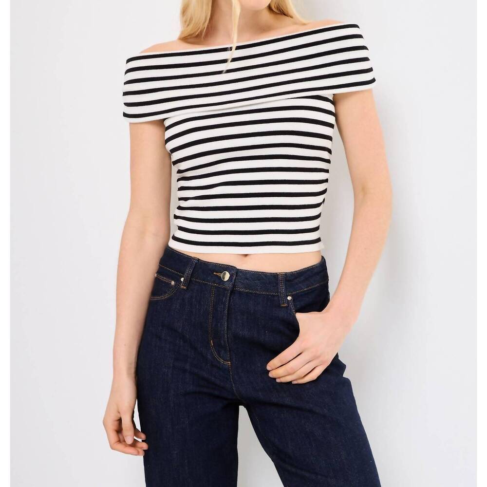 NEW SUNCOO plery of the shoulder top in white/black stripe